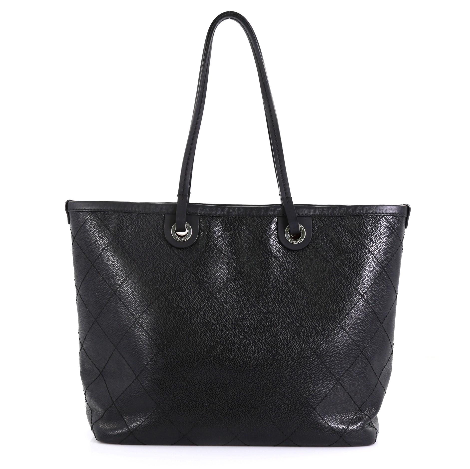 Black Chanel Fever Tote Quilted Caviar Medium