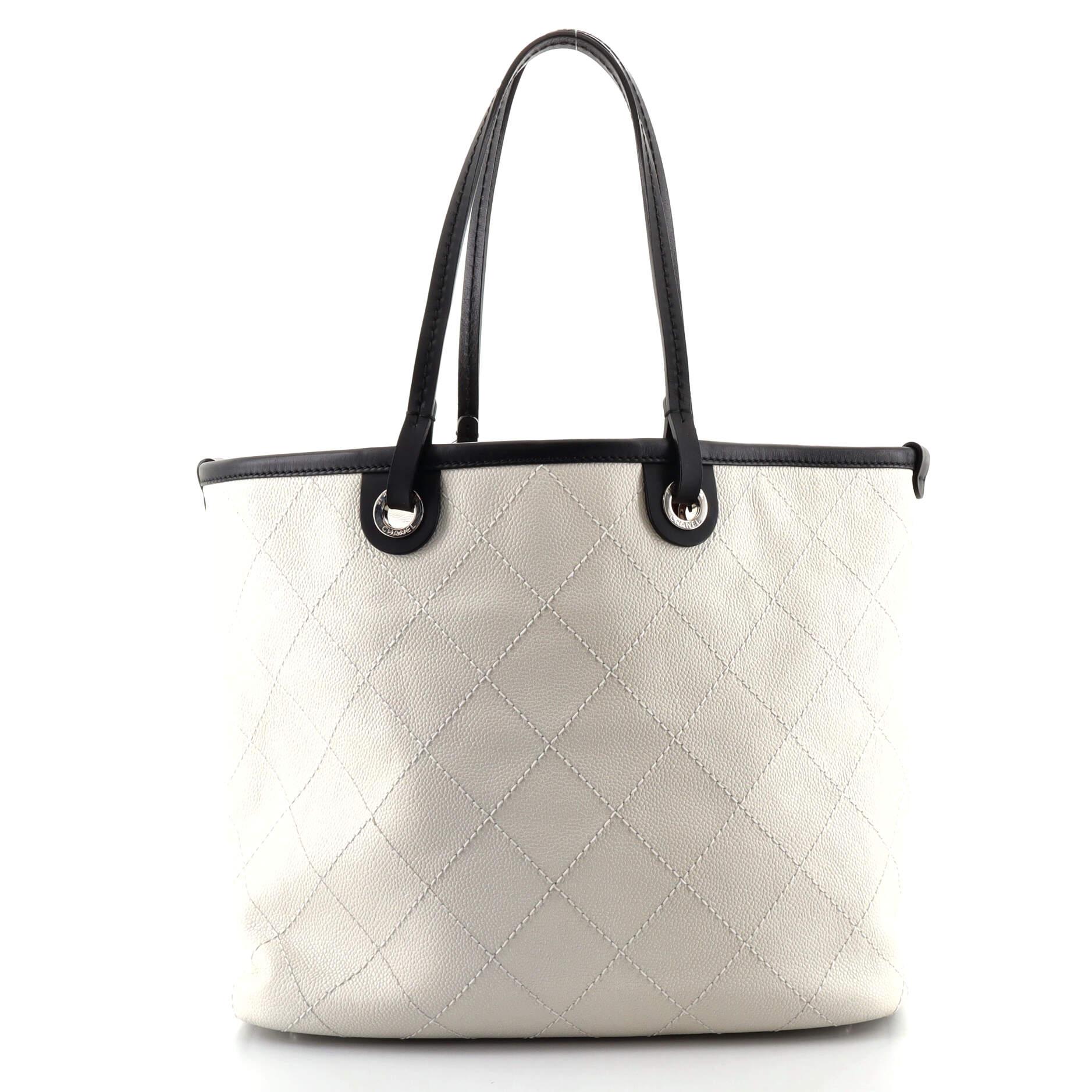 Beige Chanel Fever Tote Quilted Caviar Medium