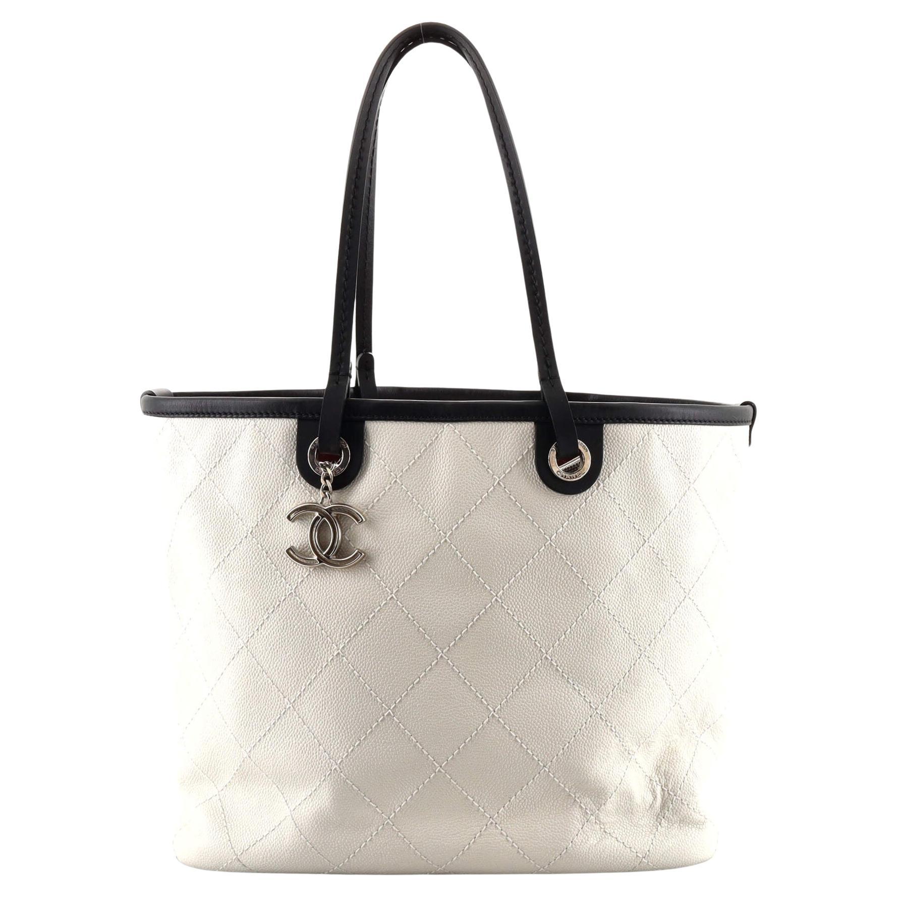 chanel white quilted tote handbag