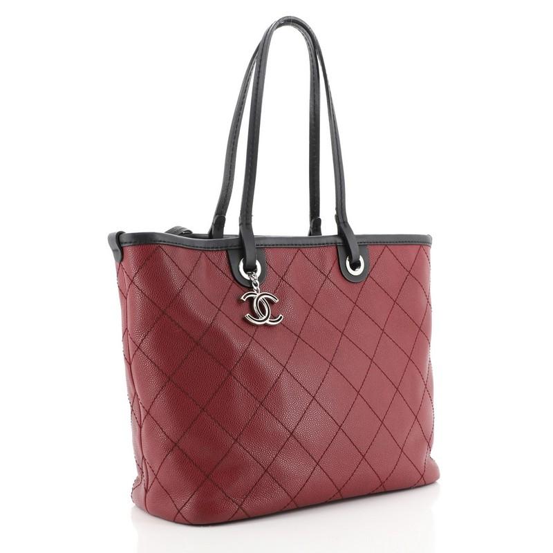 Brown Chanel Fever Tote Quilted Caviar Small