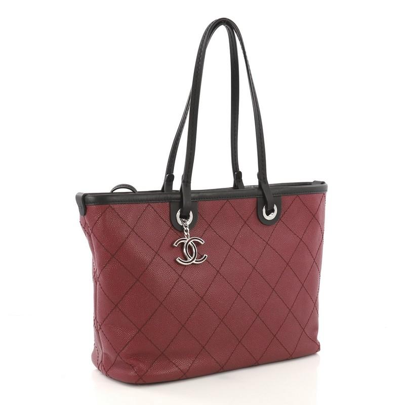 Brown Chanel Fever Tote Quilted Caviar Small