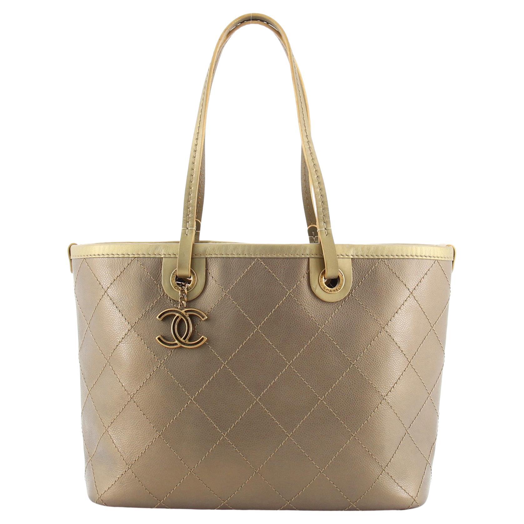 Chanel Grey/black Quilted Caviar Leather Fever Shopper Tote Chanel