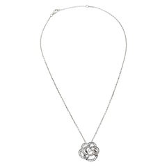 Chanel Fil De Camelia Diamond 18k White Gold Pendant Necklace