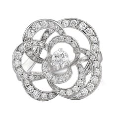 Chanel Fil De Camellia Diamond 18k White Gold Cocktail Ring Sz 5 1/2