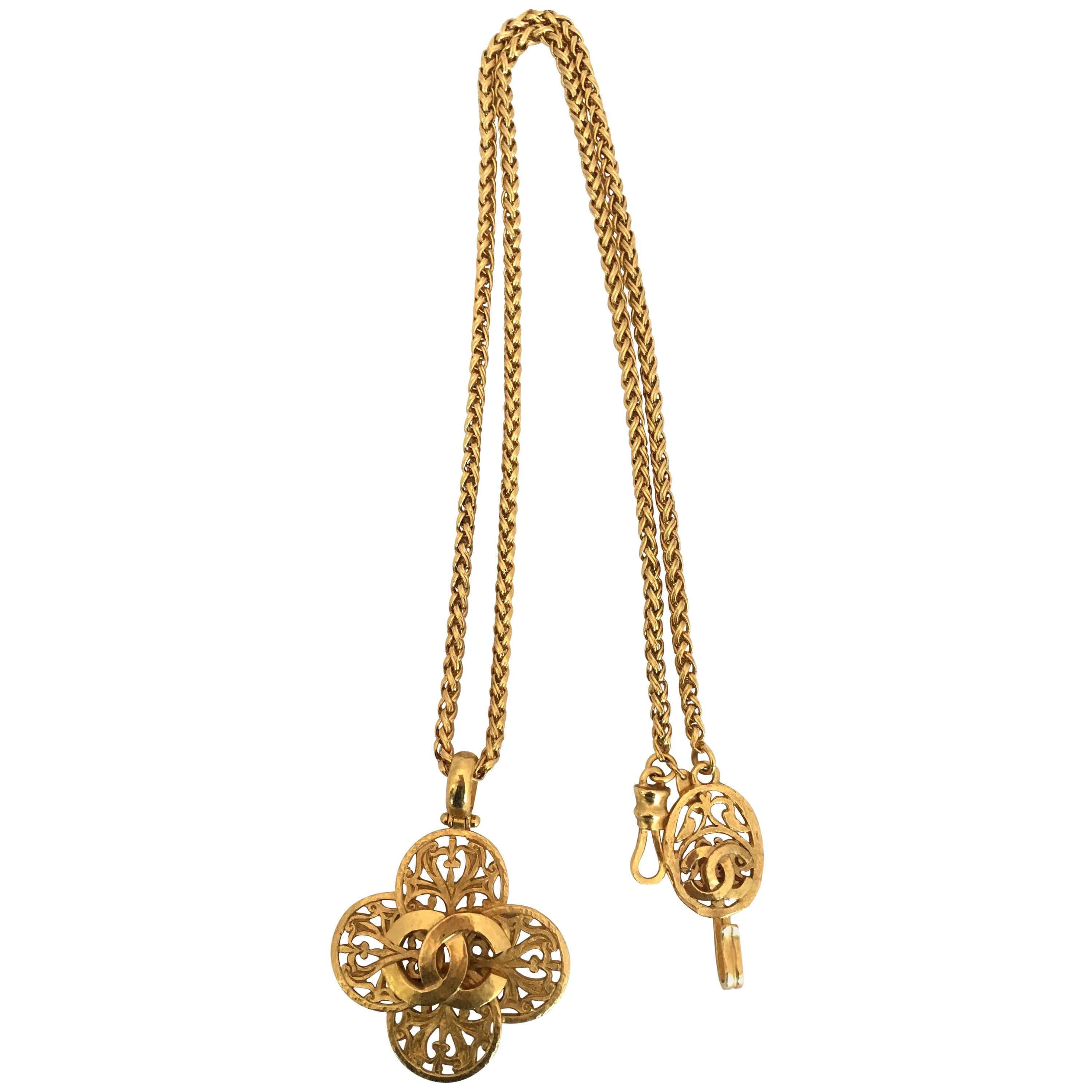 Chanel Filigree 1980's Gold Tone Cross Necklace