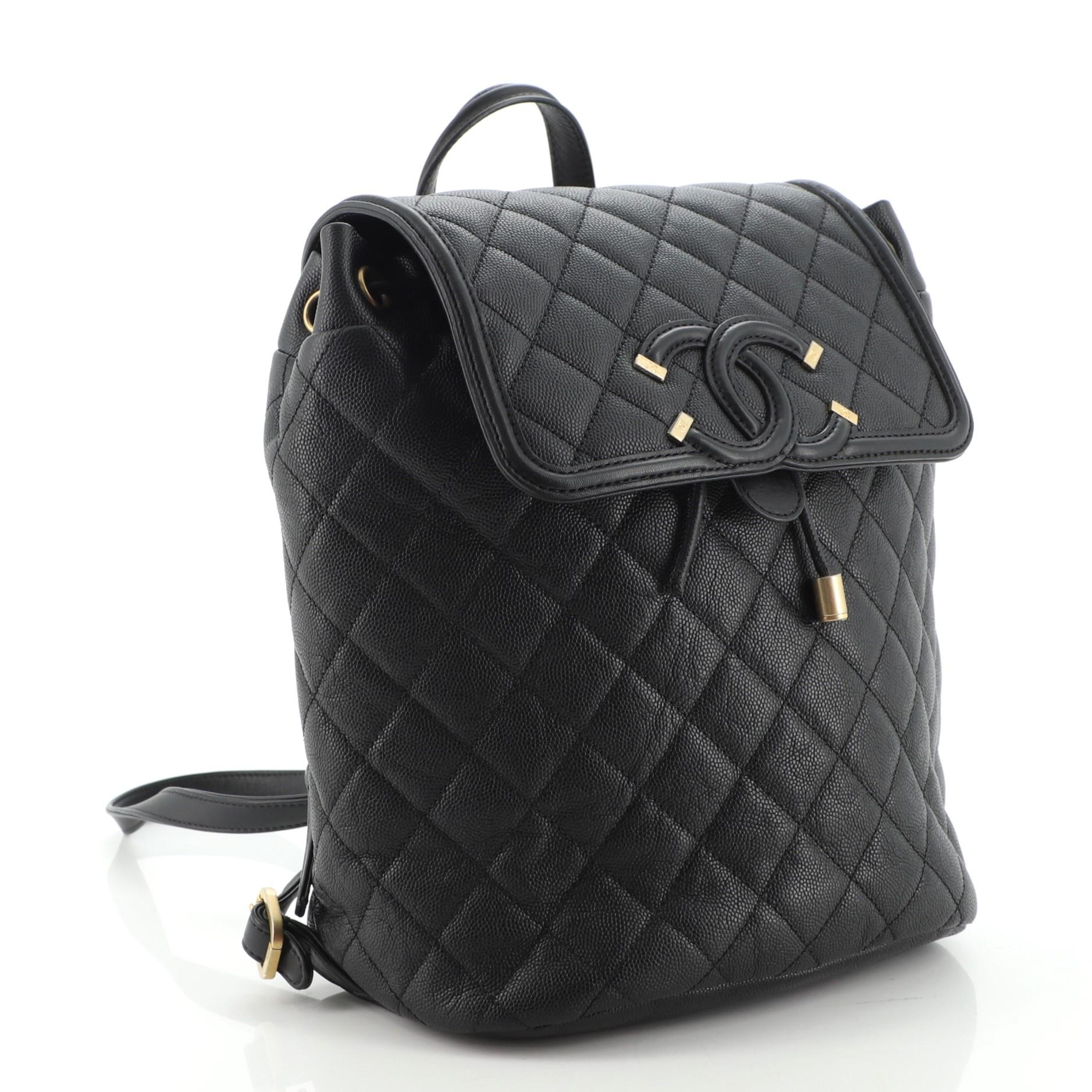 Black Chanel Filigree Backpack Quilted Caviar Large