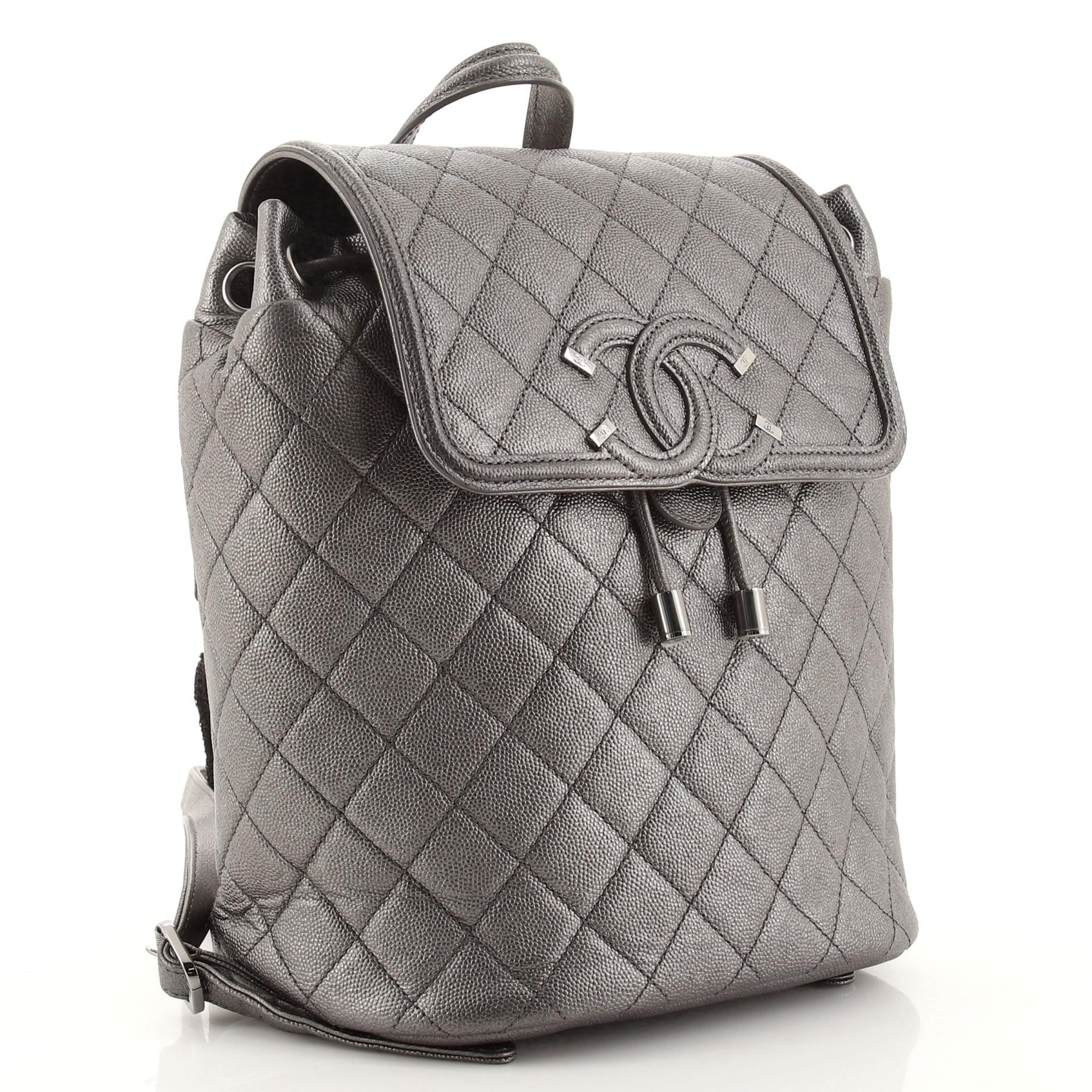 Chanel Filigree Backpack Quilted Iridescent Caviar Large at 1stDibs