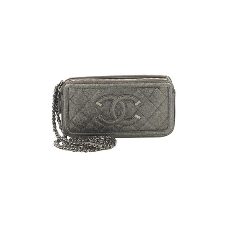Chanel Filigree Double Zip Clutch with Chain Quilted Caviar