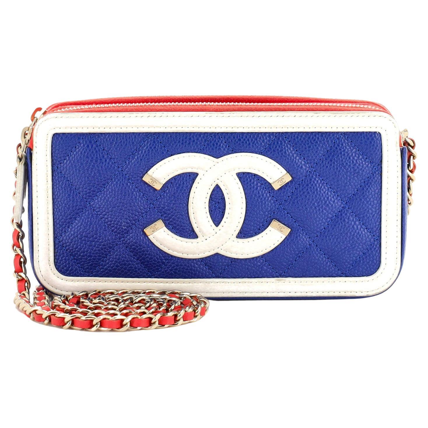 Chanel Deauville Double Zip Clutch with Chain Canvas at 1stDibs