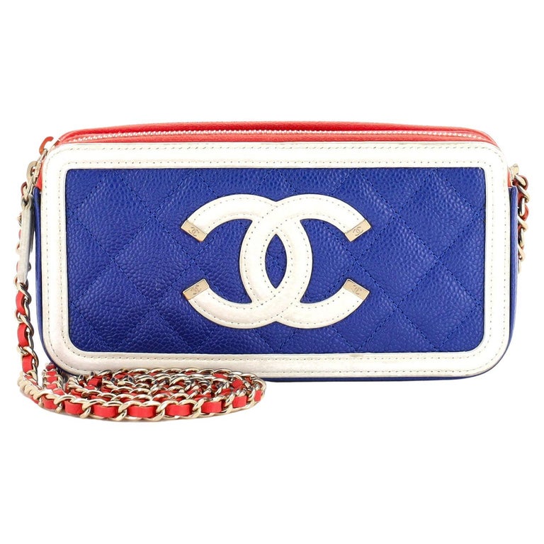 Chanel Filigree Double Zip Clutch with Chain Quilted Caviar at 1stDibs