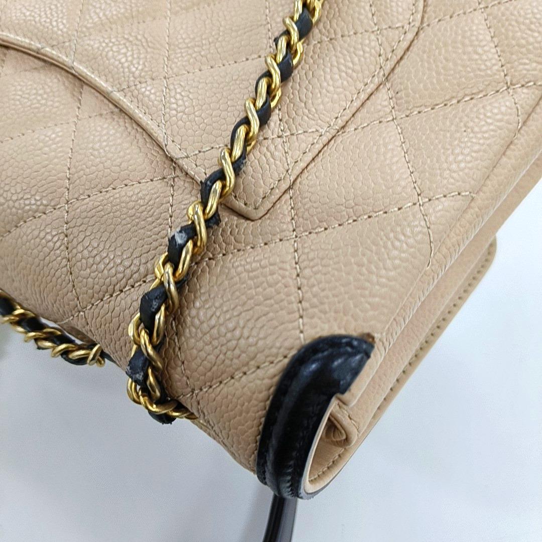 Chanel Filigree Flap Bag Caviar Leather 2017 Small Beige with Black Trim 5