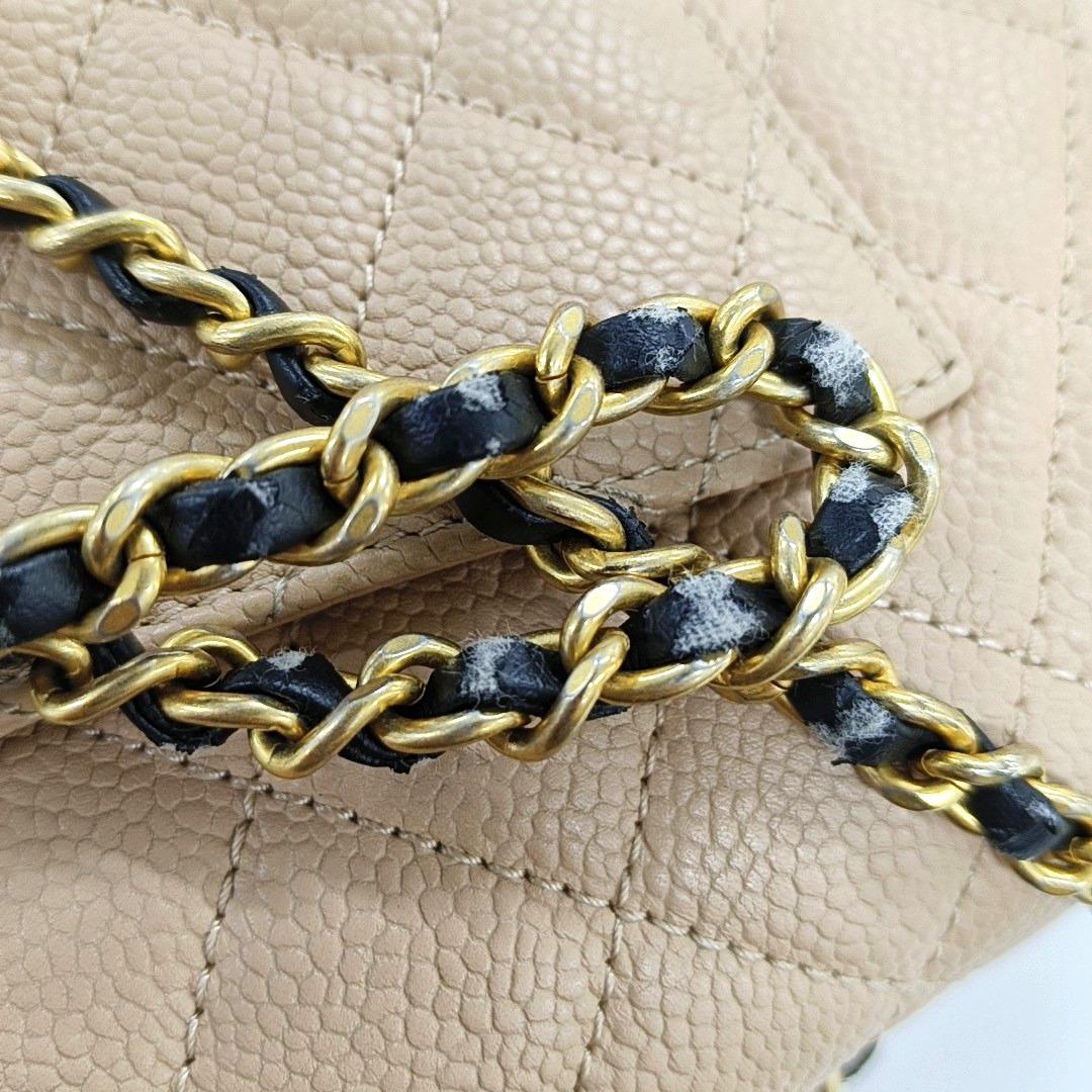 Chanel Filigree Flap Bag Caviar Leather 2017 Small Beige with Black Trim 6