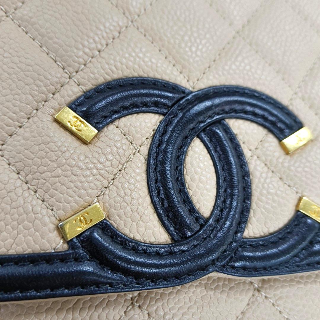 Chanel Filigree Flap Bag Caviar Leather 2017 Small Beige with Black Trim 3