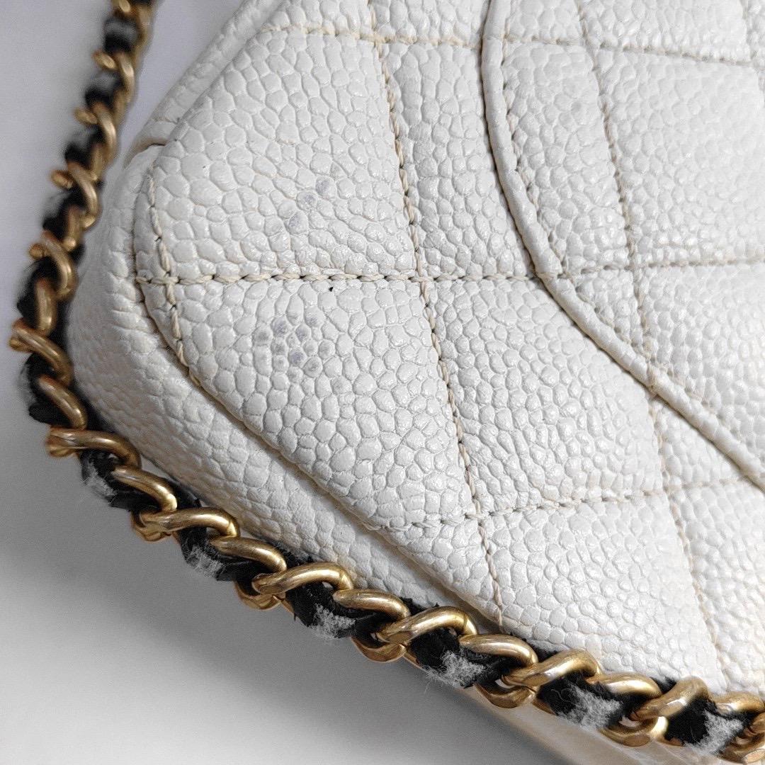 Chanel Filigree Flap Bag Caviar Leather Small White with Black Trim 6