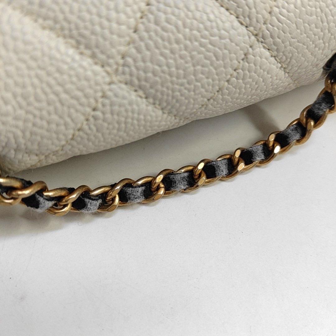 Chanel Filigree Flap Bag Caviar Leather Small White with Black Trim 7