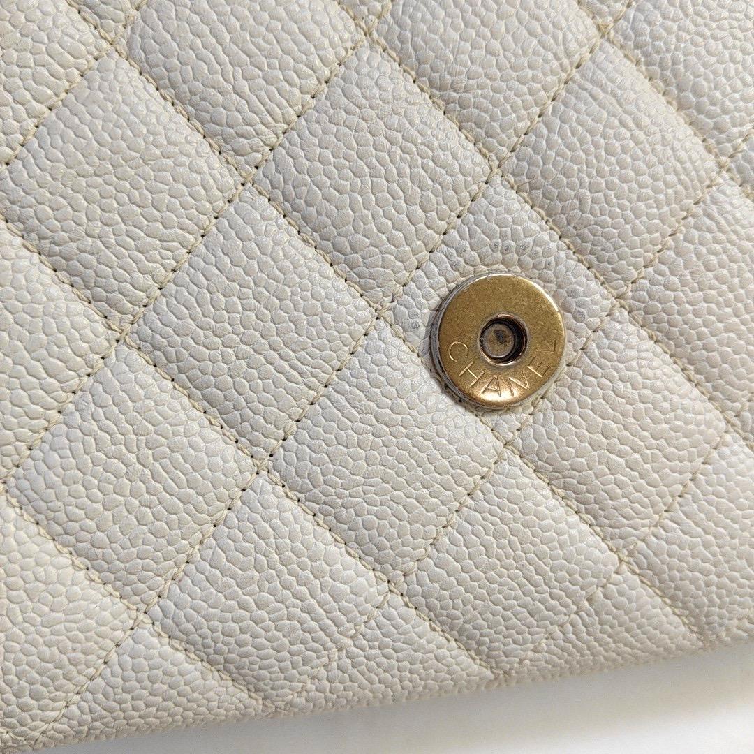 Chanel Filigree Flap Bag Caviar Leather Small White with Black Trim 2