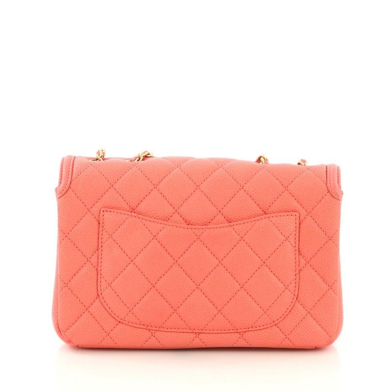 Orange Chanel Filigree Flap Bag Quilted Caviar Small