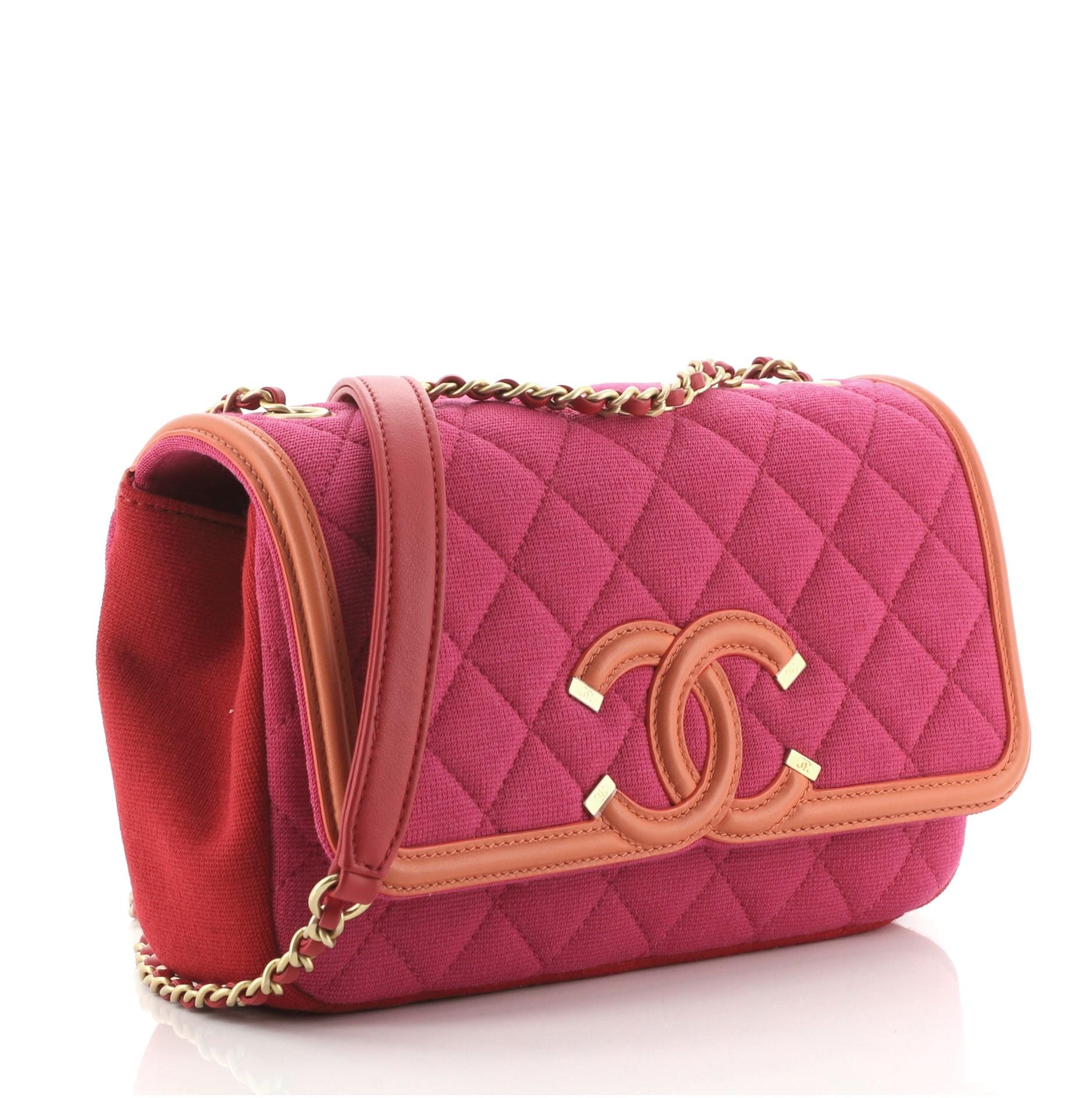 Red Chanel Filigree Flap Bag Quilted Jersey Small
