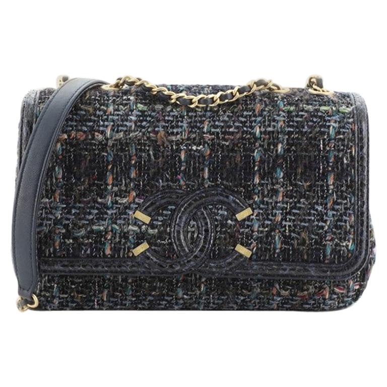 Chanel Filigree Flap Bag Quilted Tweed with Snakeskin Small