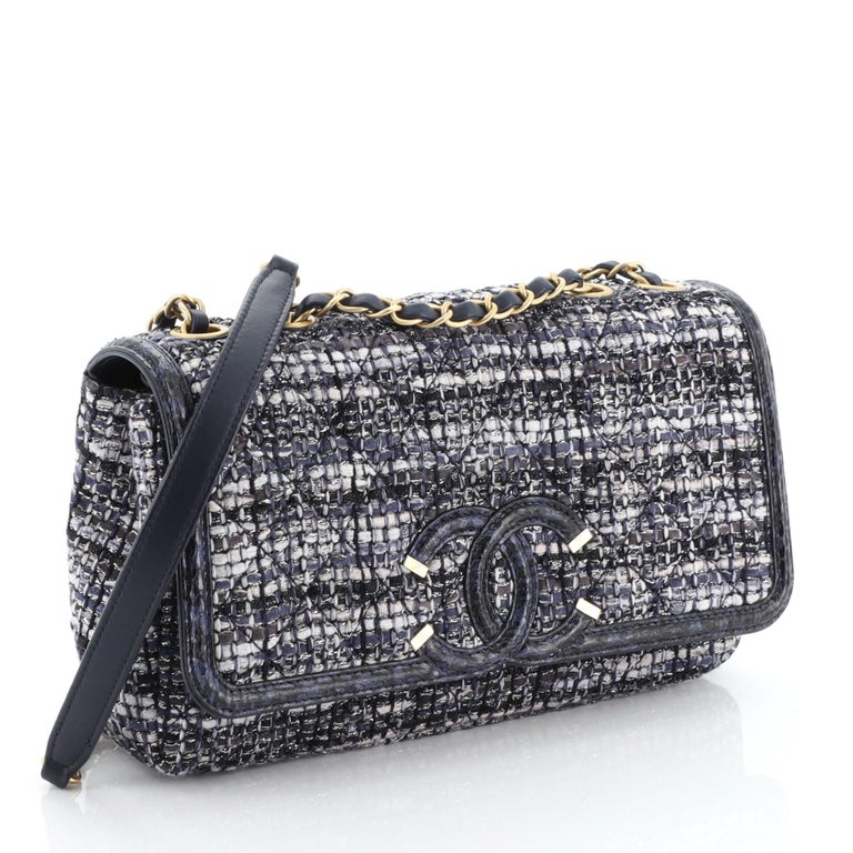 Chanel Filigree Flap Bag Quilted Tweed With Watersnake Medium at 1stDibs