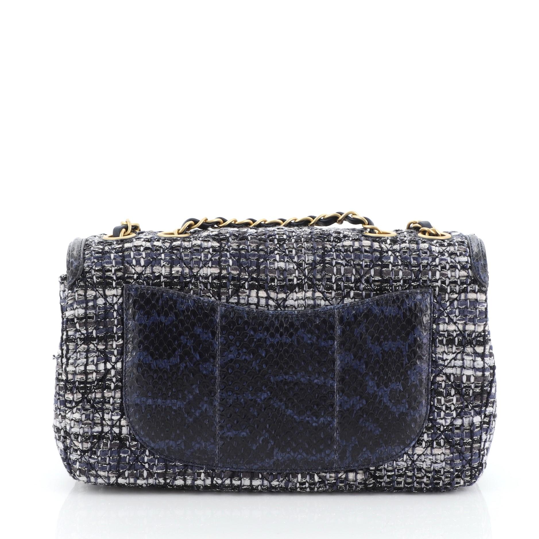 Chanel Filigree Flap Bag Quilted Tweed With Watersnake Medium  In Good Condition In NY, NY