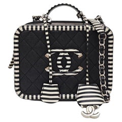 Chanel Filigree Medium Vanity Case Black and White Happy Stitch Top Handle