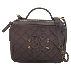 Chanel Filigree Medium Vanity Case Iridescent Burgundy Caviar Leather