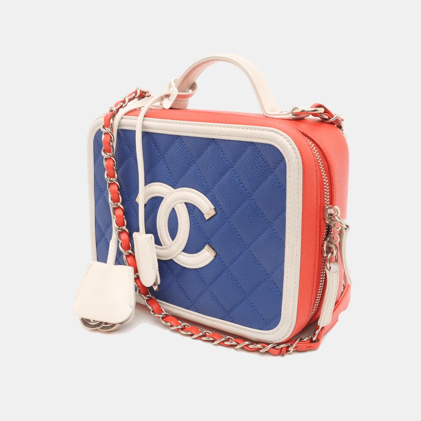 Gray Chanel Filigree Medium Vanity Case Tricolor Caviar Leather, 2018-2019