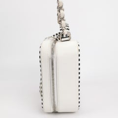 Chanel Filigree Medium Vanity Case White and Black Happy Stitch Top Handle