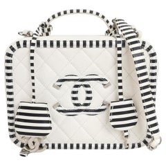 Chanel Filigree Medium Vanity Case White and Black Happy Stitch Top Handle