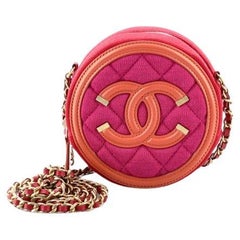 Chanel Filigree Round Clutch with Chain Quilted Canvas with Lambskin Mini