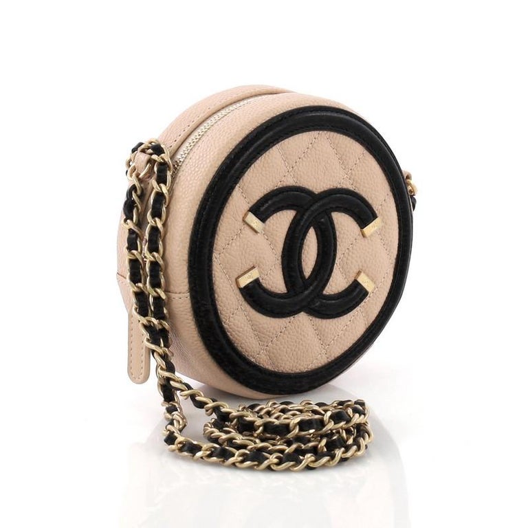 Chanel Filigree Round Clutch with Chain Quilted Caviar Mini at