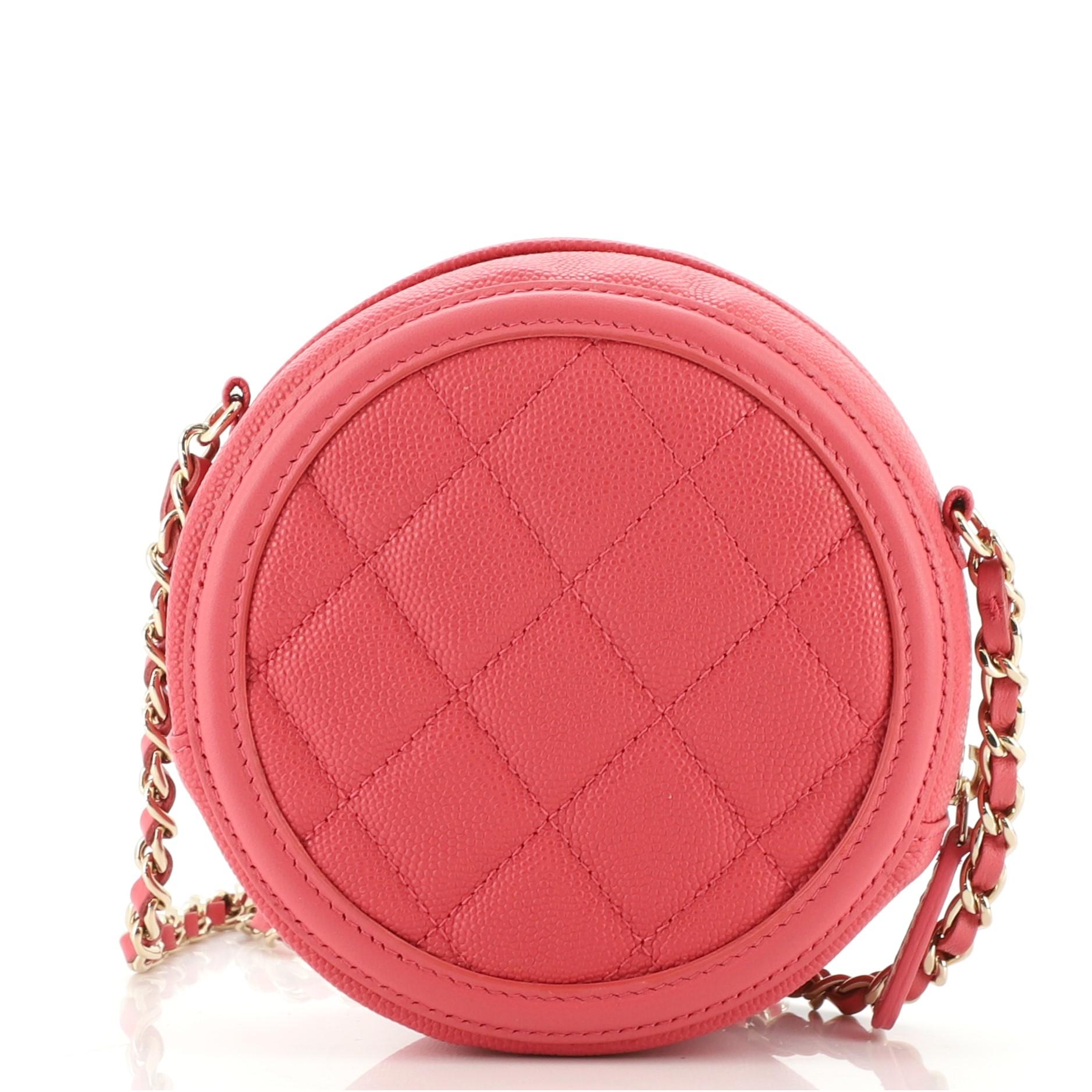 Pink Chanel Filigree Round Clutch with Chain Quilted Caviar Mini