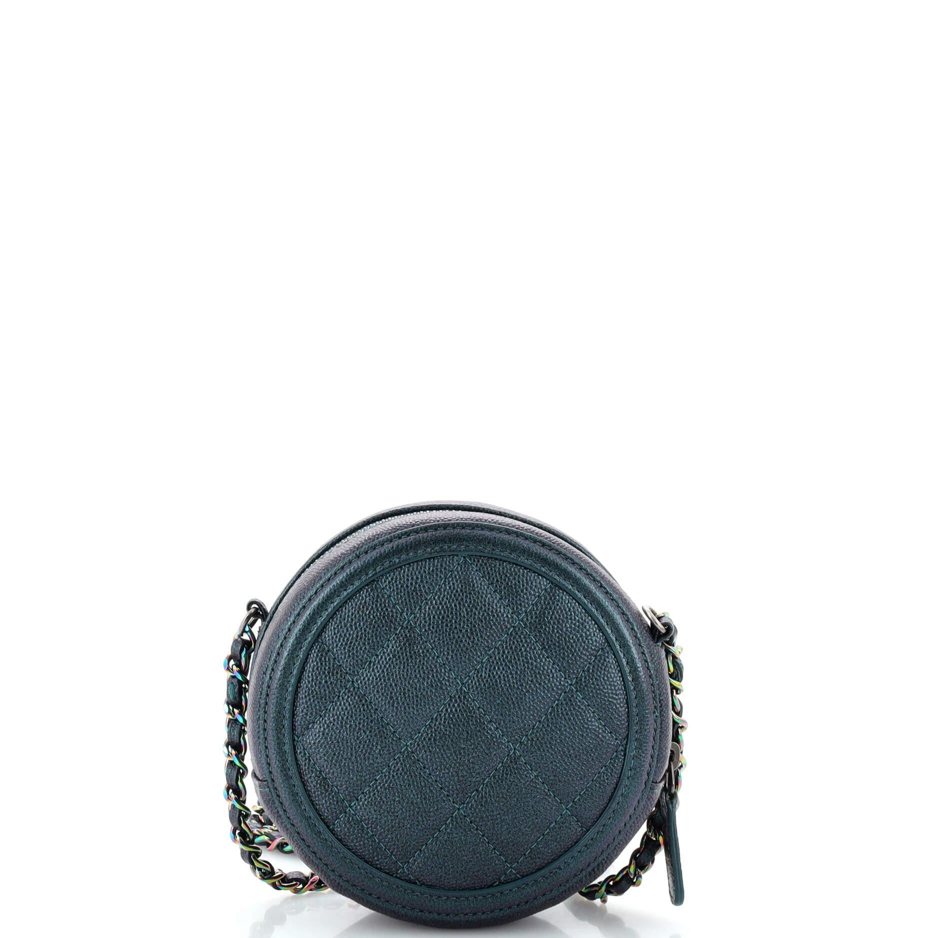 Women's Chanel Filigree Round Clutch with Chain Quilted Iridescent Caviar Mini For Sale