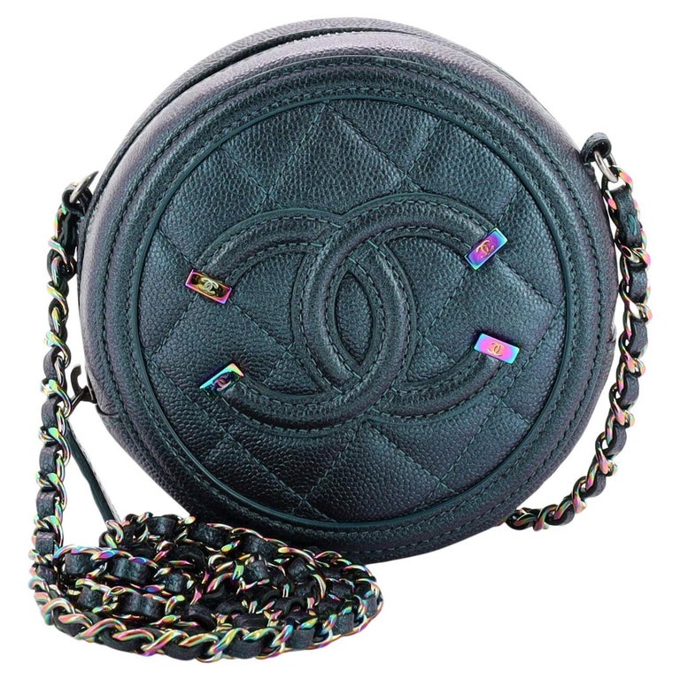 Chanel Filigree Round Clutch with Chain Quilted Iridescent Caviar Mini For  Sale at 1stDibs