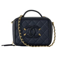 CHANEL Filigree Vanity Case Blue Caviar Leather Handbag 2017