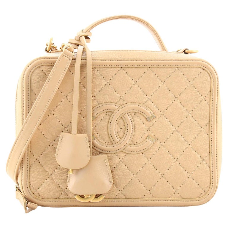 Chanel Filigree Vanity Case Quilted Caviar Large