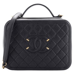 Chanel White Quilted Leather CC Filigree Chain Around Vanity Case Bag