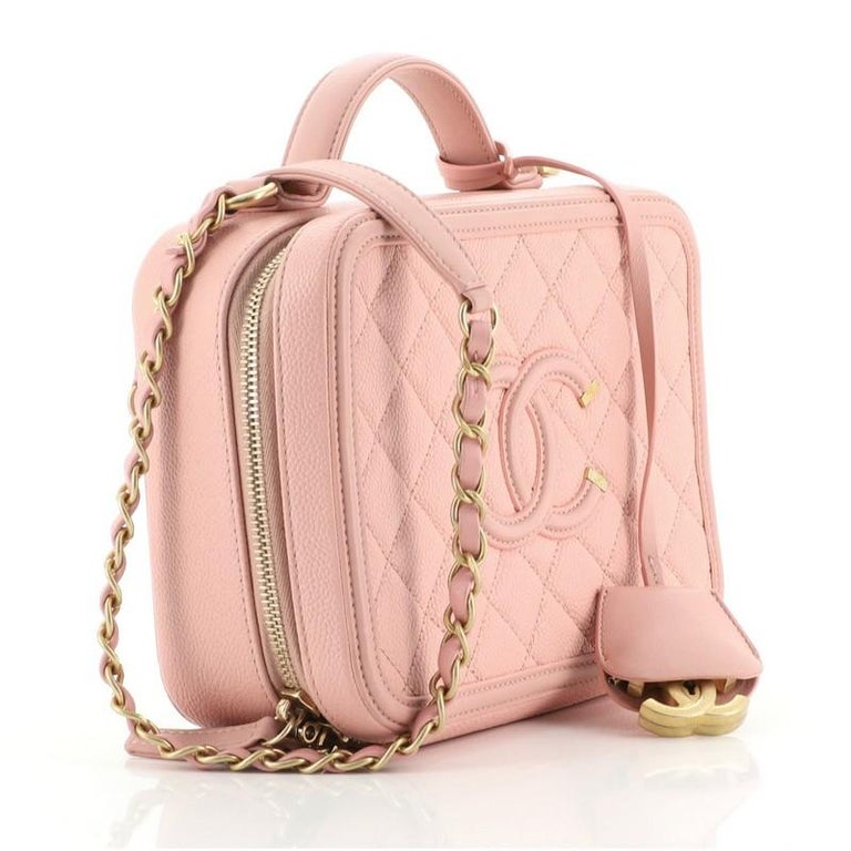 Chanel Filigree Vanity Case Quilted Caviar Medium at 1stDibs