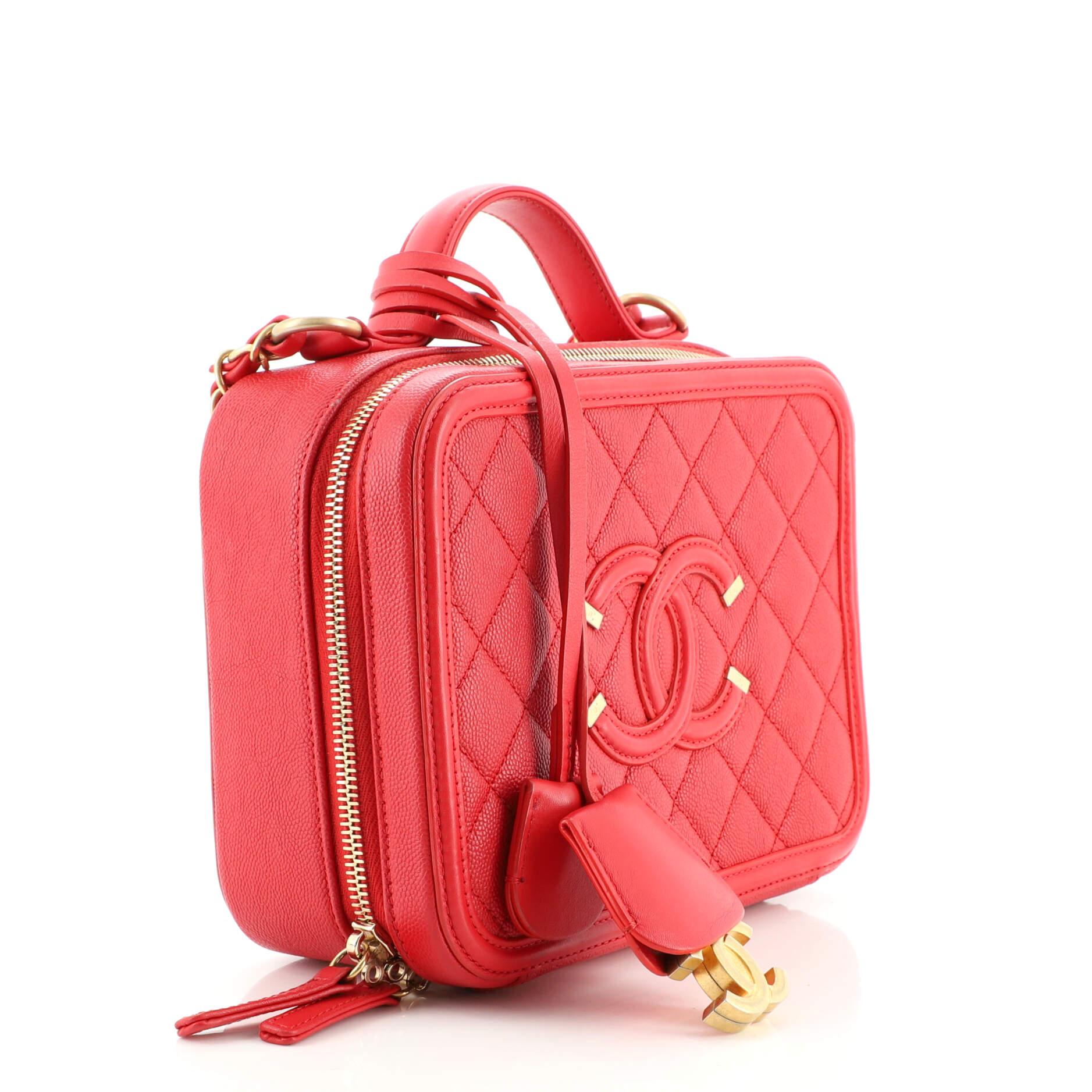 Red Chanel Filigree Vanity Case Quilted Caviar Medium