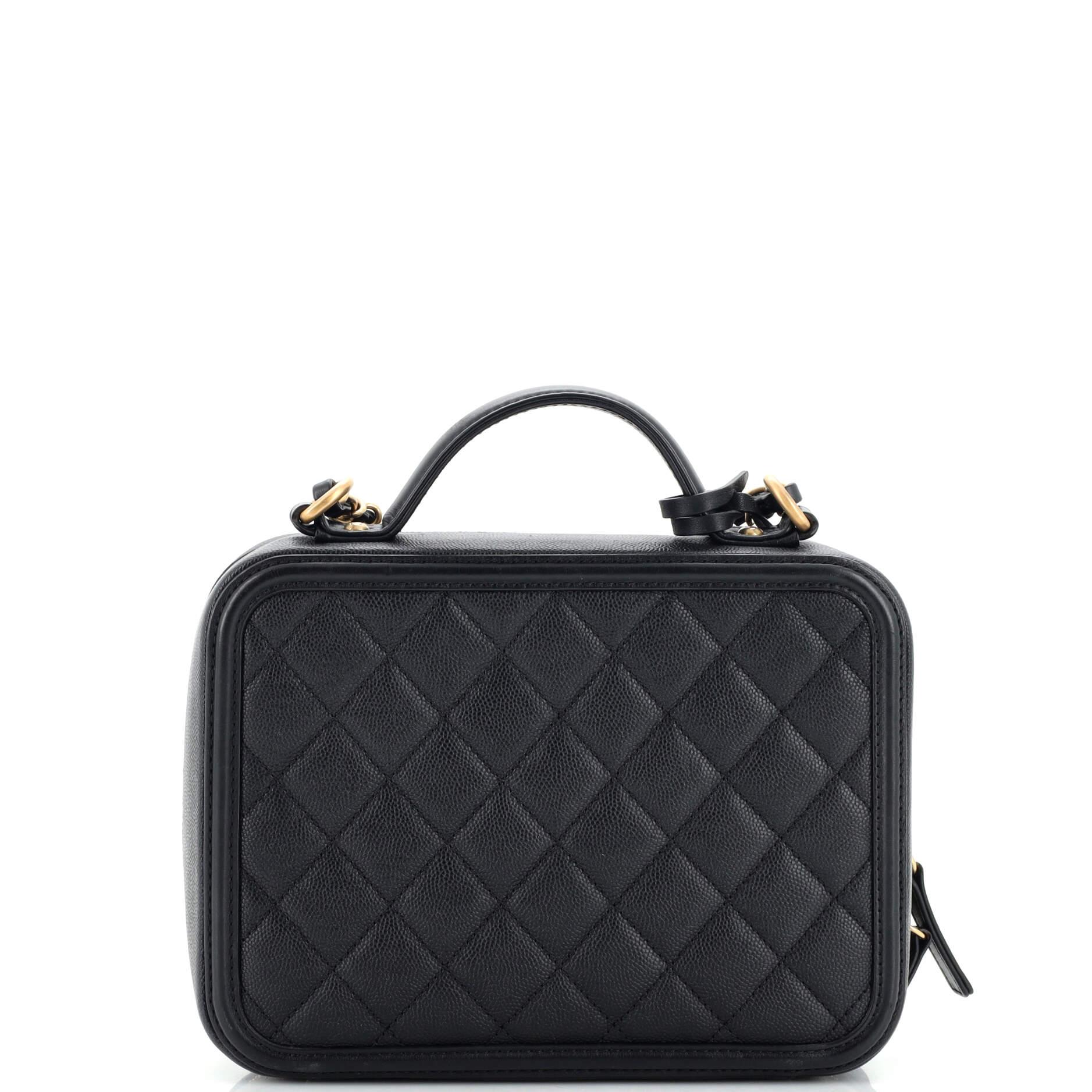 Women's Chanel Filigree Vanity Case Quilted Caviar Medium