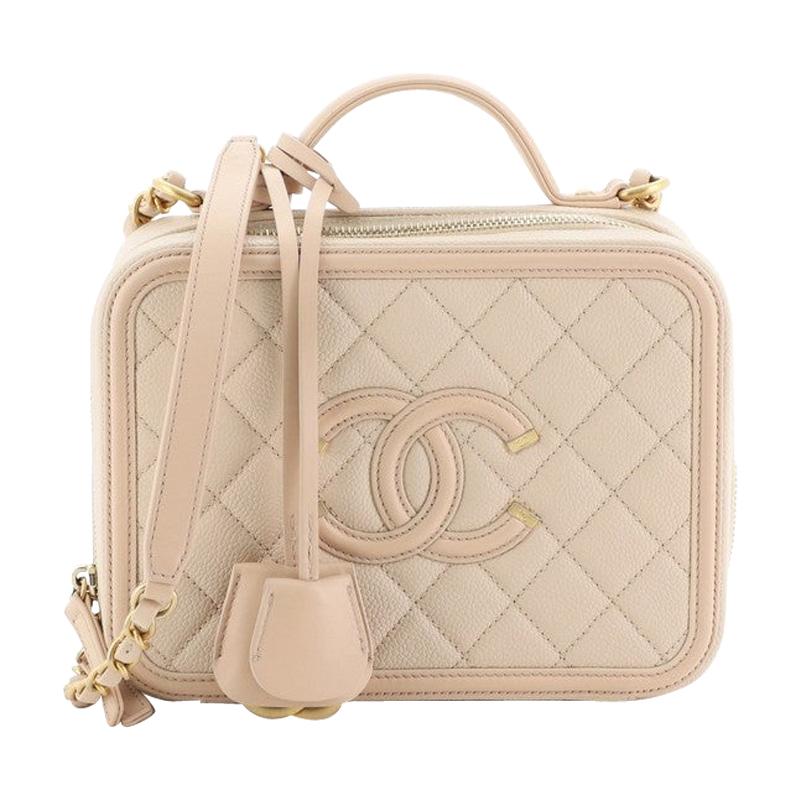 Chanel Filigree Vanity Case Quilted Caviar Medium at 1stDibs