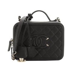 Chanel Filigree Vanity Case Quilted Caviar with Striped Leather Medium, From a unique collection of rare vintage S… in 2023