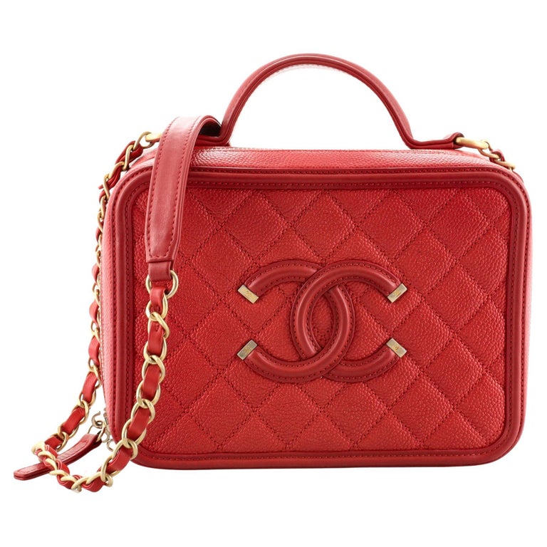 Chanel Red Quilted Lambskin Medium Filigree Vanity Case Leather