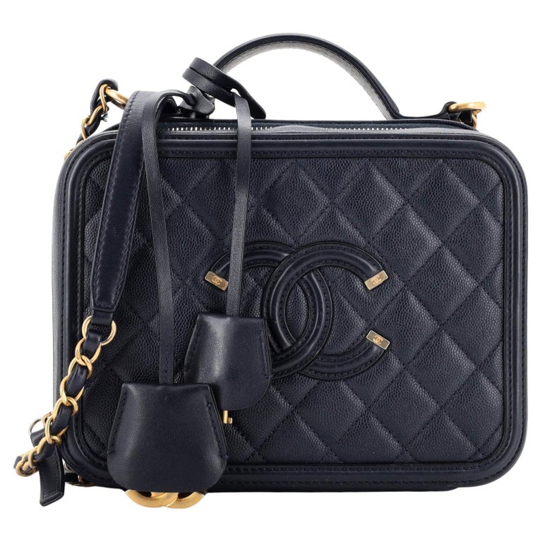 Chanel Filigree Vanity Case Quilted Caviar Medium For Sale at 1stDibs
