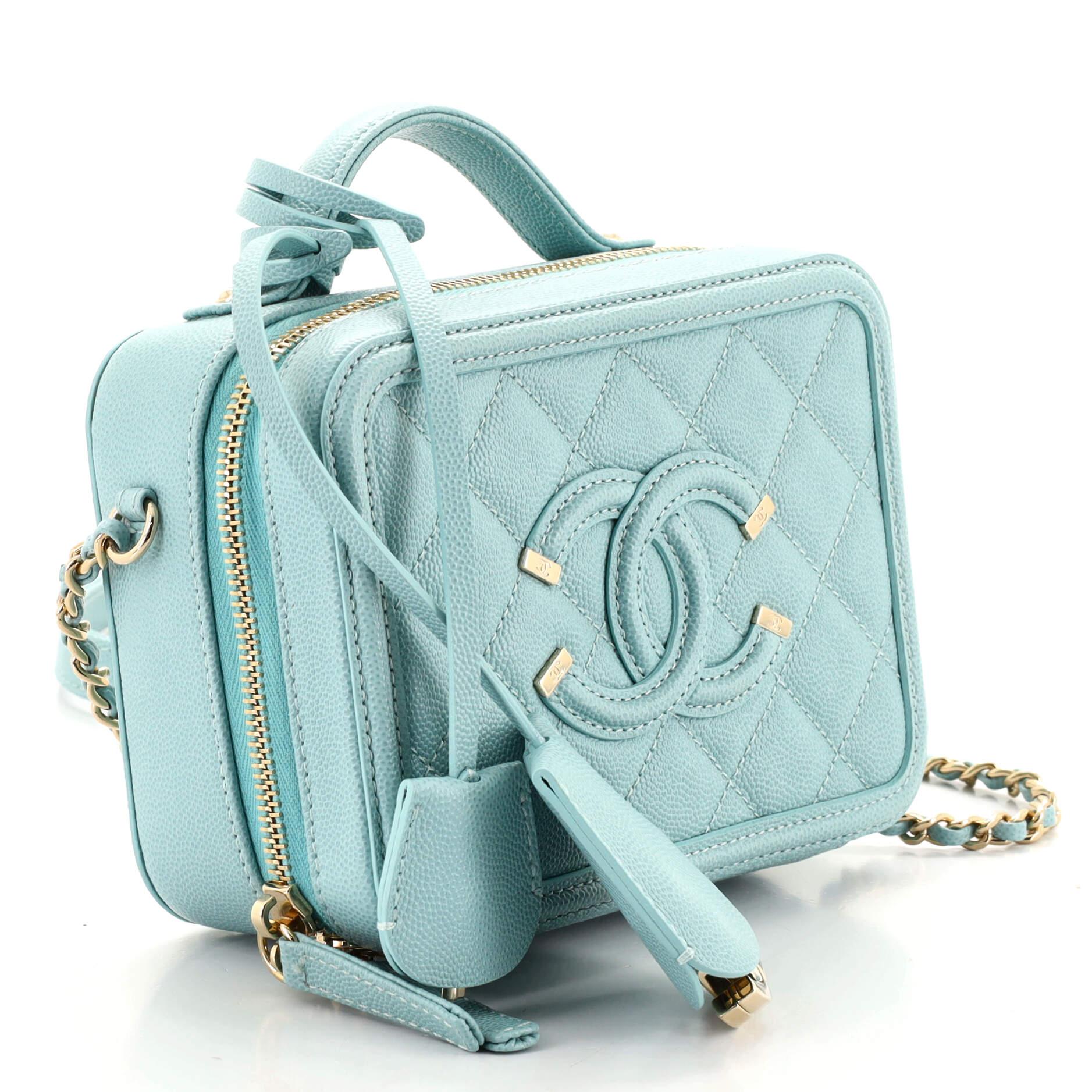 Blue Chanel Filigree Vanity Case Quilted Caviar Small