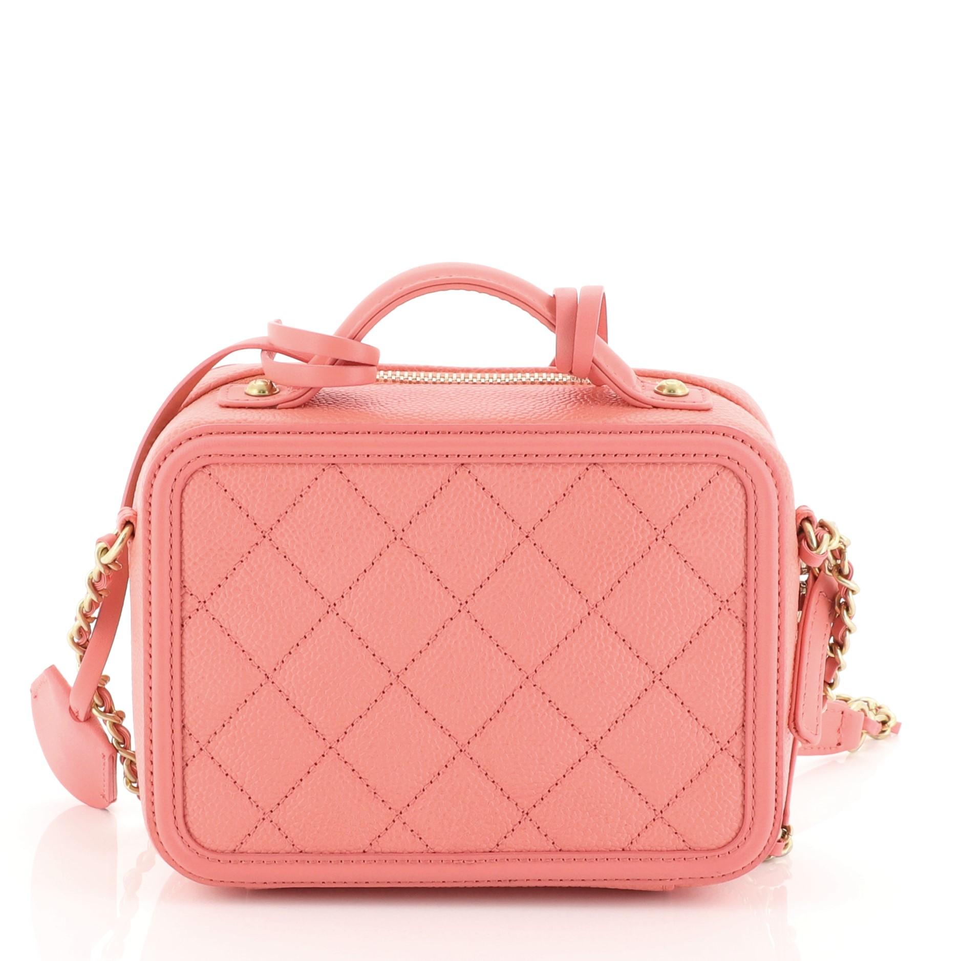Pink Chanel Filigree Vanity Case Quilted Caviar Small