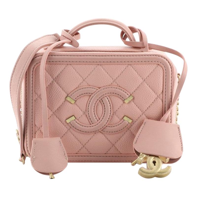 Chanel Filigree Vanity Case Quilted Caviar Small at 1stDibs