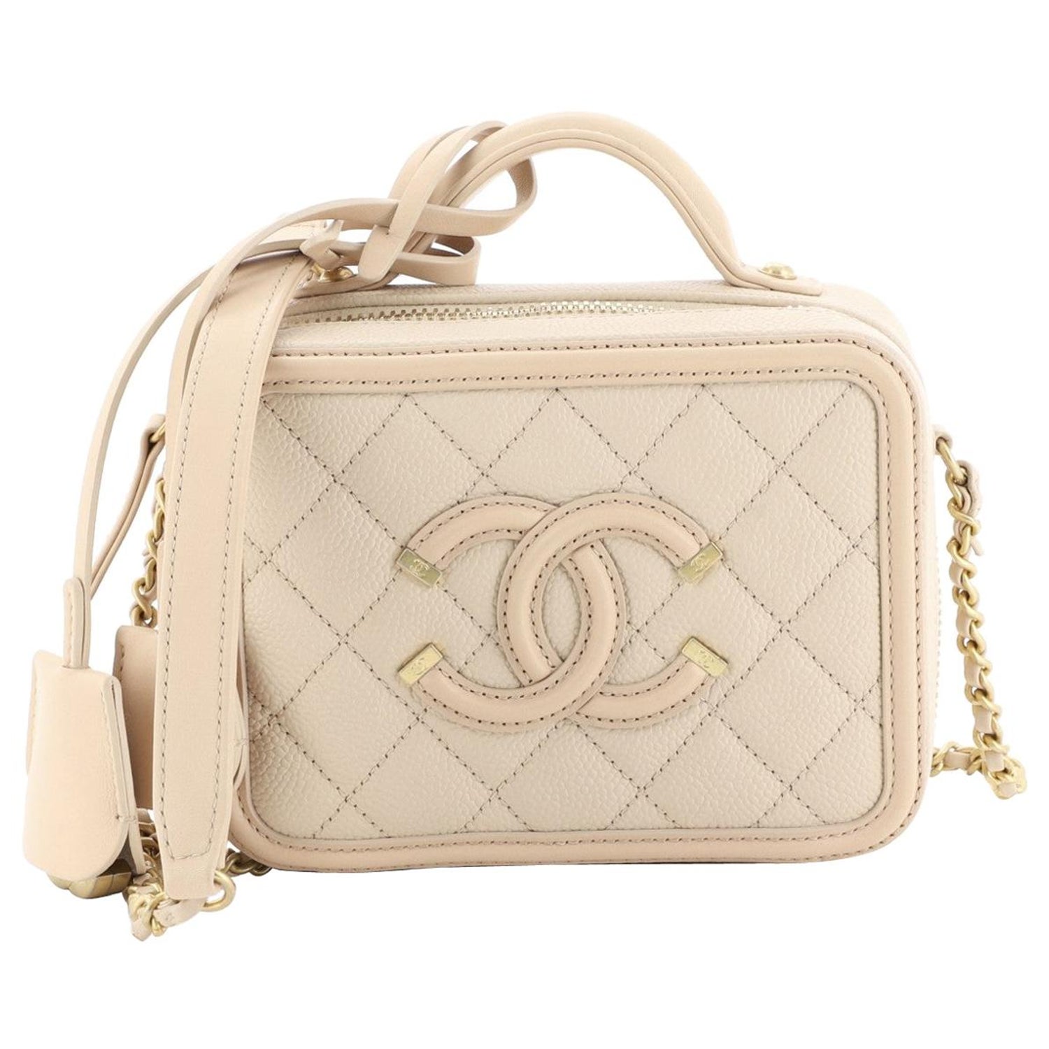 Chanel Cc Filigree Vanity Case - 3 For Sale on 1stDibs  chanel cc filigree  vanity case bag, chanel filigree vanity case