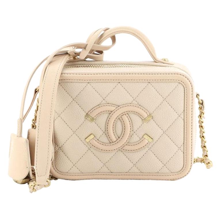 Chanel Filigree Vanity Case Quilted Caviar Small at 1stDibs